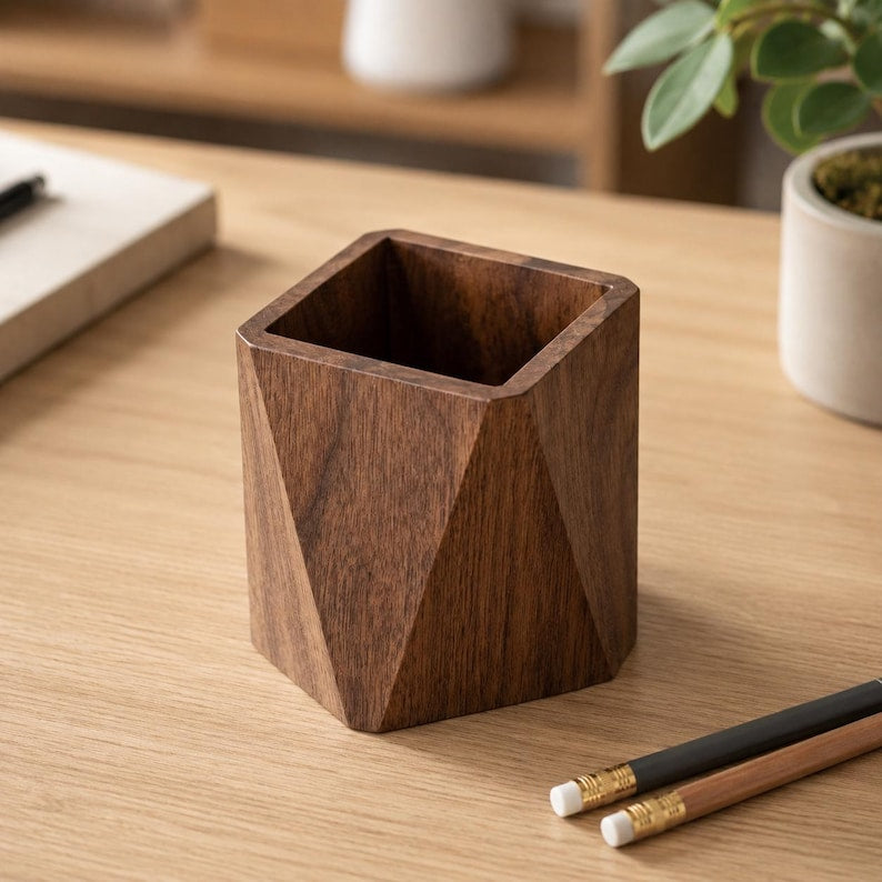Stifthalter aus Walnussholz, Würfel-Desk-Organizer, Aufbewahrungsbox für Schreibwaren