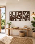 Hawaiianische Hibiskus Holzwandkunst 3er Set Tropische Blume Wohnzimmer Schlafzimmer Wanddeko