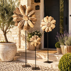 Holzblume auf Metallständer 3 Größen 50-130 cm Massivholz Deko Skulptur