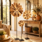 Holzblume auf Metallständer 3 Größen 50-130 cm Massivholz Deko Skulptur