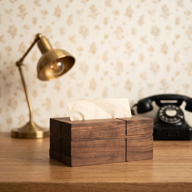 Massivholz Nussbaum Retro Taschentücherbox Halter 20x13x10 cm Tischdekoration Wohnaccessoires