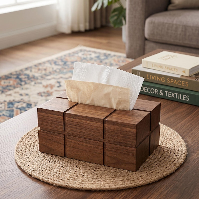 Massivholz Nussbaum Retro Taschentücherbox Halter 20x13x10 cm Tischdekoration Wohnaccessoires