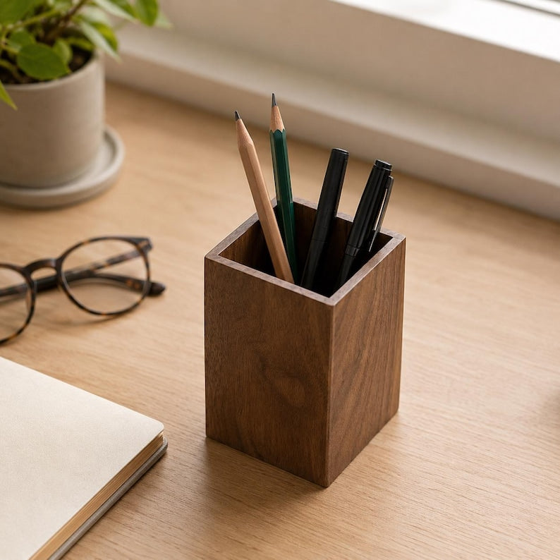 Stifthalter aus Walnussholz, Würfel-Desk-Organizer, Aufbewahrungsbox für Schreibwaren