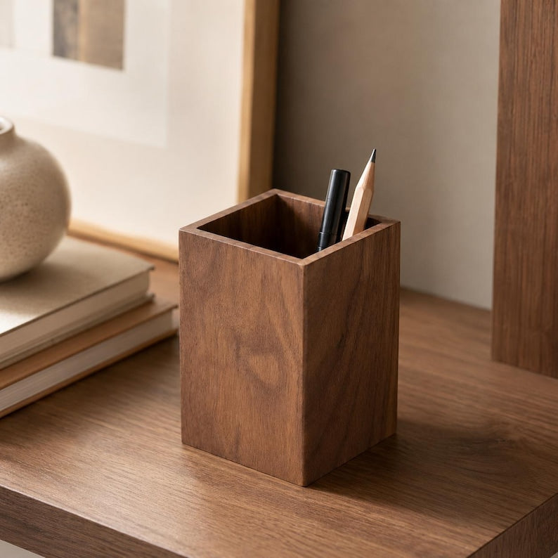 Stifthalter aus Walnussholz, Würfel-Desk-Organizer, Aufbewahrungsbox für Schreibwaren