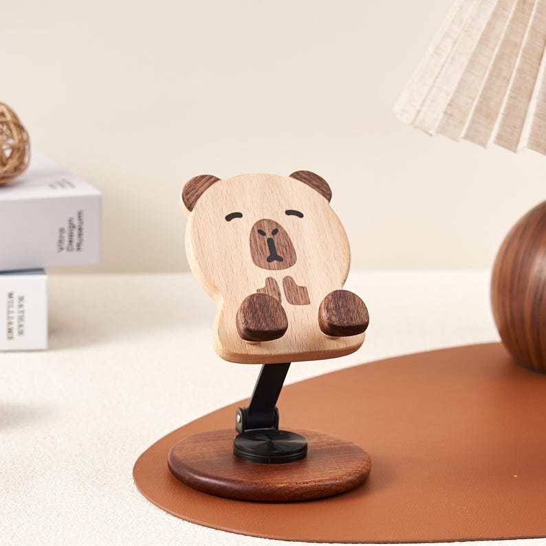 Holz Telefonhalter Capybara Handgefertigte Holzschnitzerei Tischdekoration Geschenk