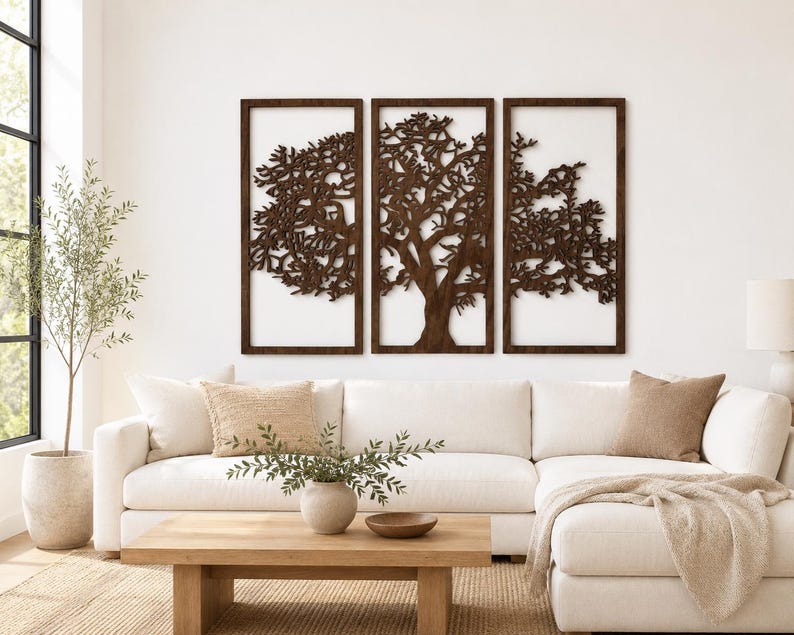 Baum des Lebens Holzwandkunst, Organische moderne Wohnkultur, Extragroße Wandkunst aus Echtholz
