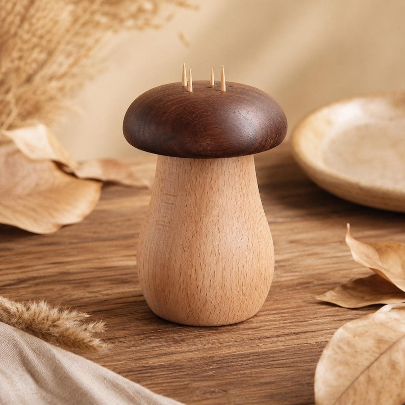 Zahnstocherhalter aus Holz Pilzform, Zahnstocherspender, Tischorganizer Landhausstil, Küchenaccessoire
