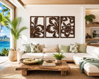 Hawaiianische Hibiskus Holzwandkunst 3er Set Tropische Blume Wohnzimmer Schlafzimmer Wanddeko
