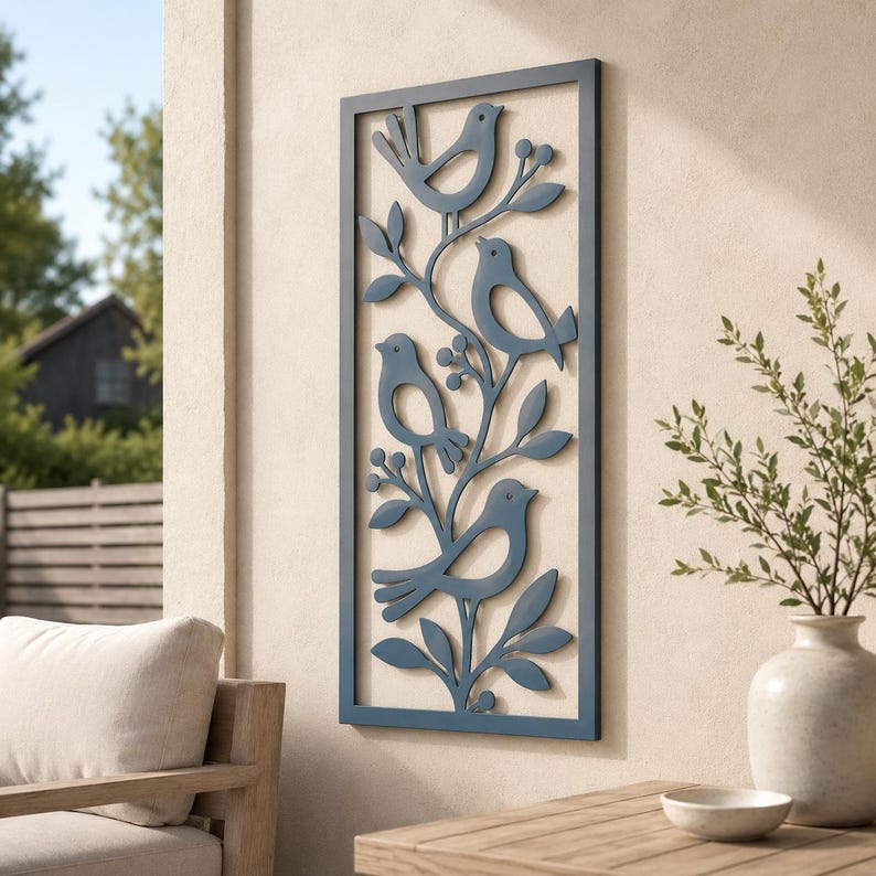 Metall Vogel Wandkunst Skulptur, Natur Wanddekor für Außen Innen, Boho Wanddeko, 4 Farben, 8-36 Zoll