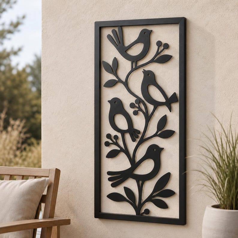 Metall Vogel Wandkunst Skulptur, Natur Wanddekor für Außen Innen, Boho Wanddeko, 4 Farben, 8-36 Zoll