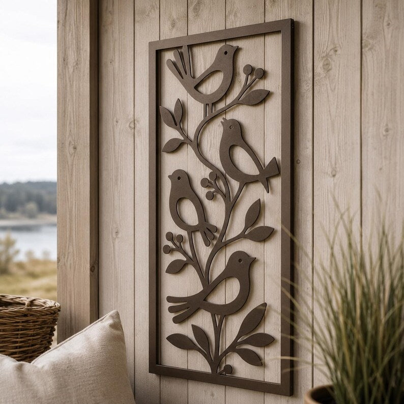 Metall Vogel Wandkunst Skulptur, Natur Wanddekor für Außen Innen, Boho Wanddeko, 4 Farben, 8-36 Zoll