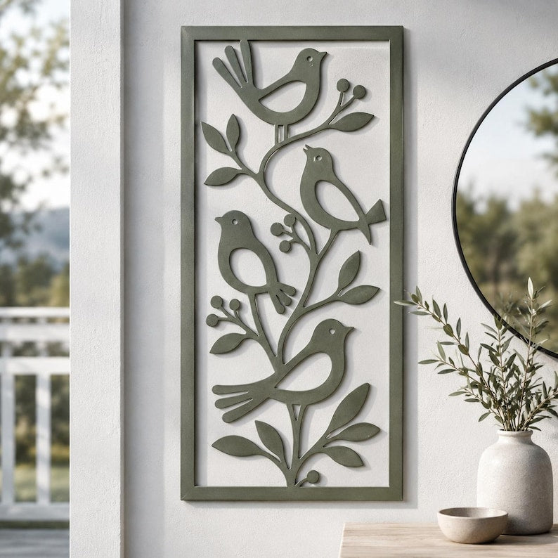 Metall Vogel Wandkunst Skulptur, Natur Wanddekor für Außen Innen, Boho Wanddeko, 4 Farben, 8-36 Zoll