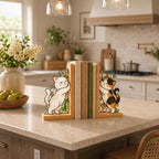 Katzen Buchstützen Glasmalerei Stil Holz Buchständer, Katzen Bücherregal Dekor, Katzenliebhaber Geschenk, Home Office Dekoration