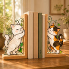 Katzen Buchstützen Glasmalerei Stil Holz Buchständer, Katzen Bücherregal Dekor, Katzenliebhaber Geschenk, Home Office Dekoration