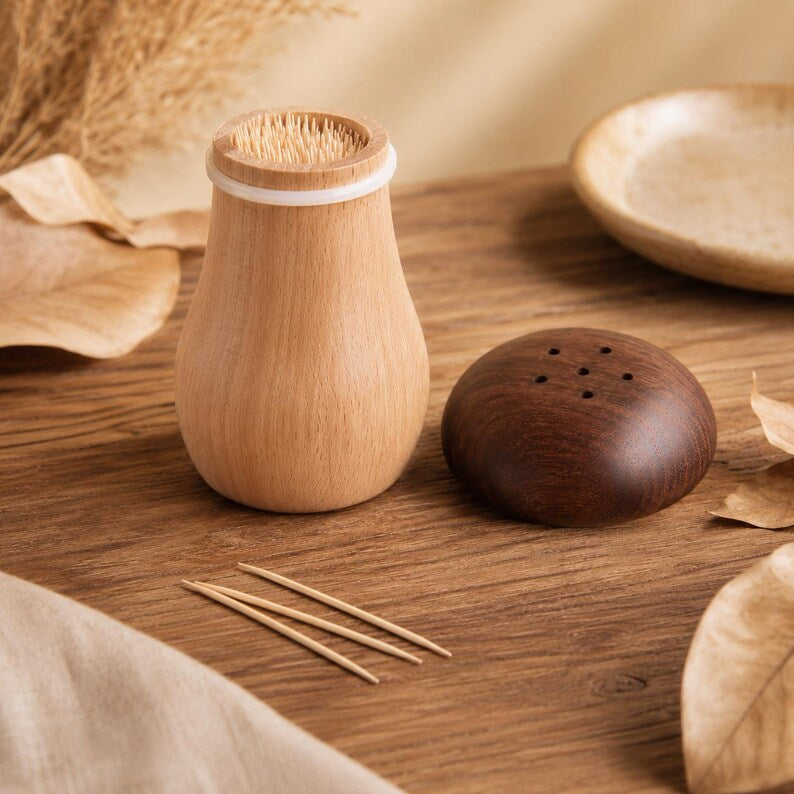 Zahnstocherhalter aus Holz Pilzform, Zahnstocherspender, Tischorganizer Landhausstil, Küchenaccessoire