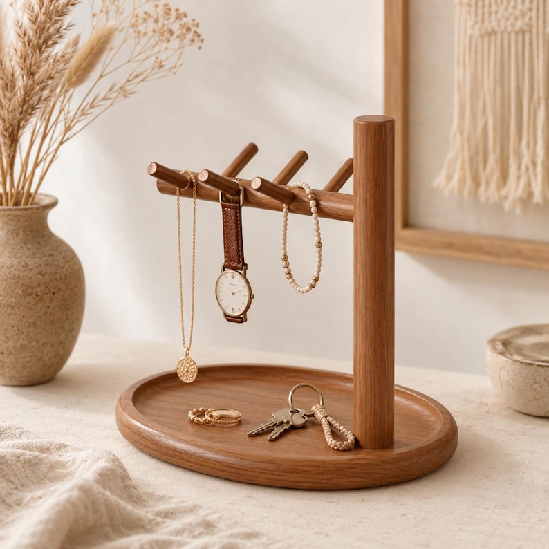 Holz-Schmuckständer mit Stiftleiste und Ablage, Kommode, Eingangsbereich