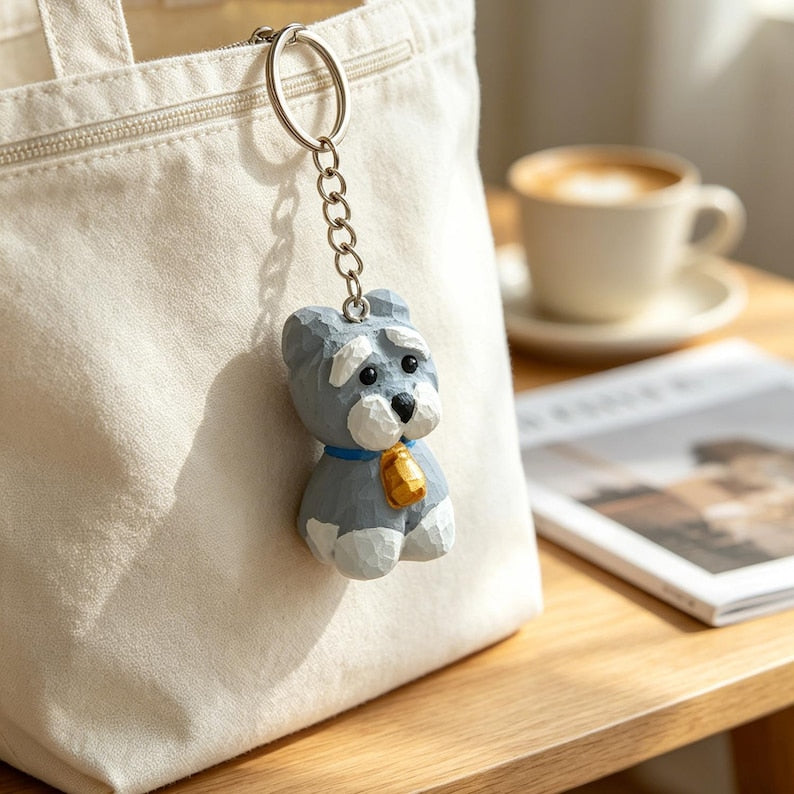 Handgeschnitzte Schnauzer Holzfigur und Schlüsselanhänger, 2 Stile, Taschenanhänger, Hund Accessoire