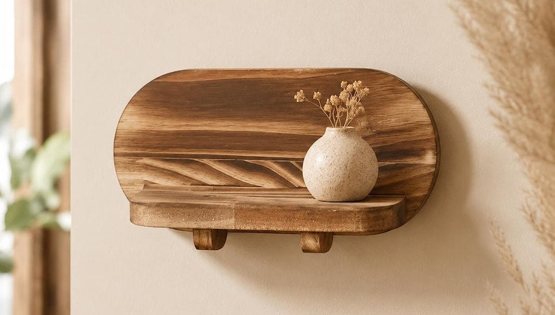 Holz Tischregal, Rustikaler Dekohalter, Kompakter Holzständer, Boho Wohnaccessoire