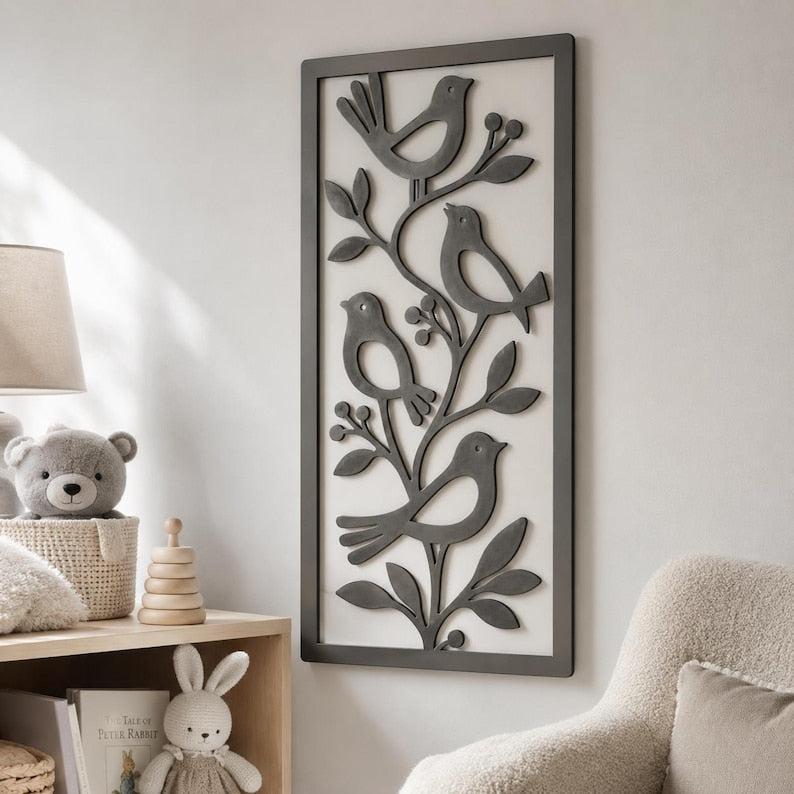 Metall Vogel Wandkunst Skulptur, Natur Wanddekor für Außen Innen, Boho Wanddeko, 4 Farben, 8-36 Zoll