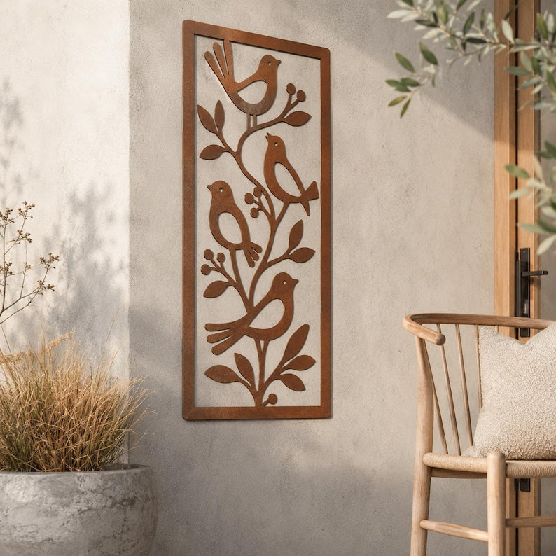Metall Vogel Wandkunst Skulptur, Natur Wanddekor für Außen Innen, Boho Wanddeko, 4 Farben, 8-36 Zoll