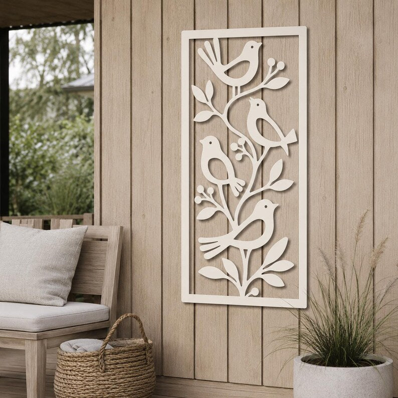 Metall Vogel Wandkunst Skulptur, Natur Wanddekor für Außen Innen, Boho Wanddeko, 4 Farben, 8-36 Zoll