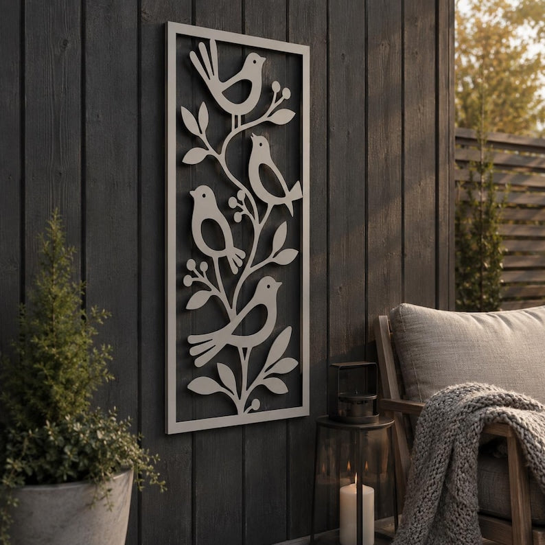 Metall Vogel Wandkunst Skulptur, Natur Wanddekor für Außen Innen, Boho Wanddeko, 4 Farben, 8-36 Zoll