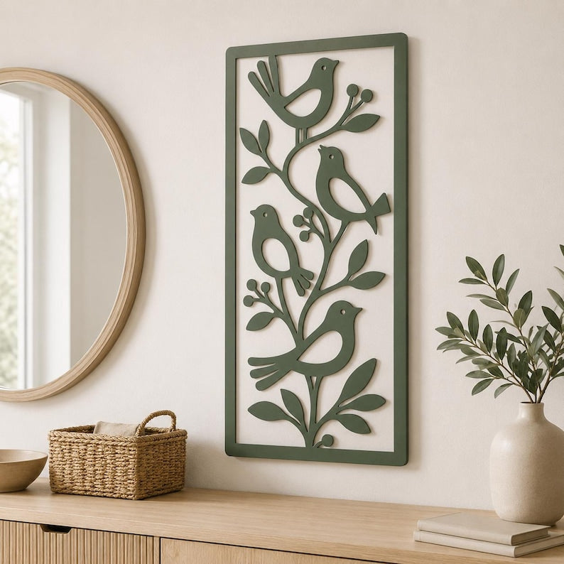 Metall Vogel Wandkunst Skulptur, Natur Wanddekor für Außen Innen, Boho Wanddeko, 4 Farben, 8-36 Zoll