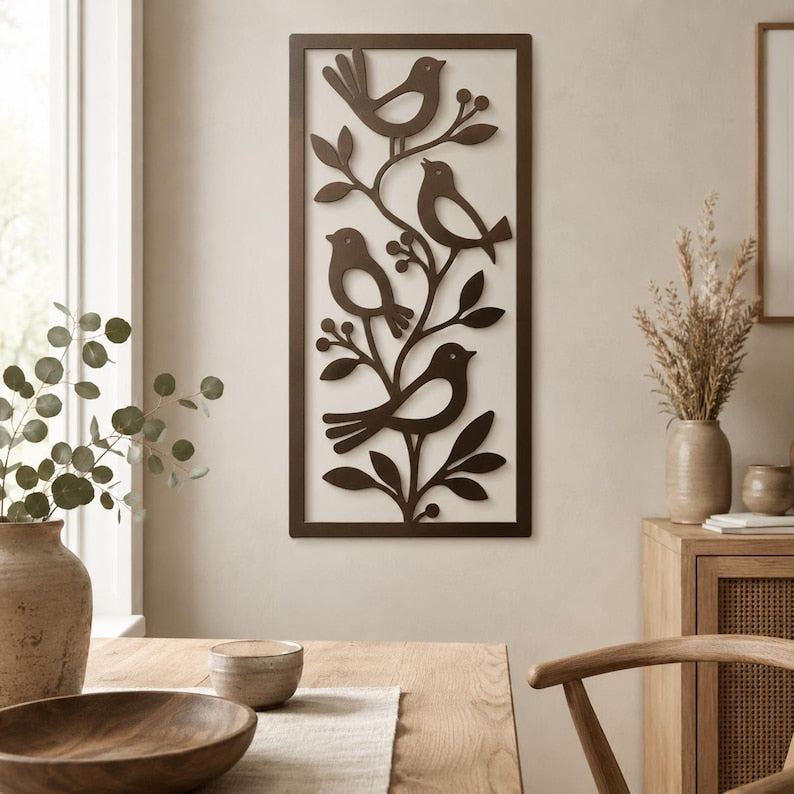 Metall Vogel Wandkunst Skulptur, Natur Wanddekor für Außen Innen, Boho Wanddeko, 4 Farben, 8-36 Zoll