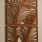 Wanddeko aus Metall mit Palmenblättern, tropische Wandpaneele, botanisches Triptychon, Japandi-Wanddeko, Boho-Wanddeko aus Metall, Deko-Set für über dem Bett