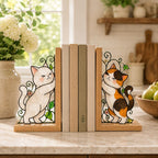 Katzen Buchstützen Glasmalerei Stil Holz Buchständer, Katzen Bücherregal Dekor, Katzenliebhaber Geschenk, Home Office Dekoration
