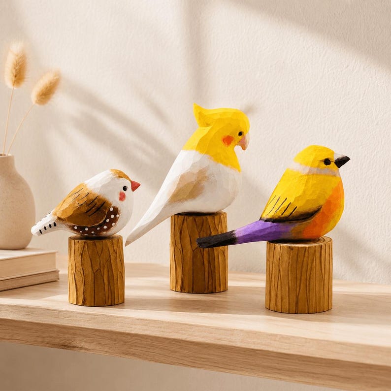 Holz Vogelskulptur Papagei Handgeschnitzt Rustikale Deko Vogelliebhaber