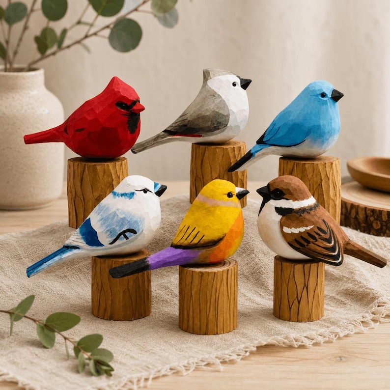 Holz Vogelskulptur Papagei Handgeschnitzt Rustikale Deko Vogelliebhaber
