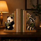 Panda & Waschbär Glas Buchstützen aus Holz, niedliche Tier Buchstützen für Bücherregal, Leseecke und Schreibtisch