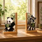 Panda & Waschbär Glas Buchstützen aus Holz, niedliche Tier Buchstützen für Bücherregal, Leseecke und Schreibtisch