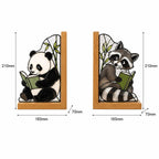 Panda & Waschbär Glas Buchstützen aus Holz, niedliche Tier Buchstützen für Bücherregal, Leseecke und Schreibtisch