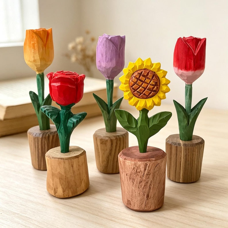 Handgeschnitzte Holzblume Tulpe Rose Sonnenblume Tischdekoration