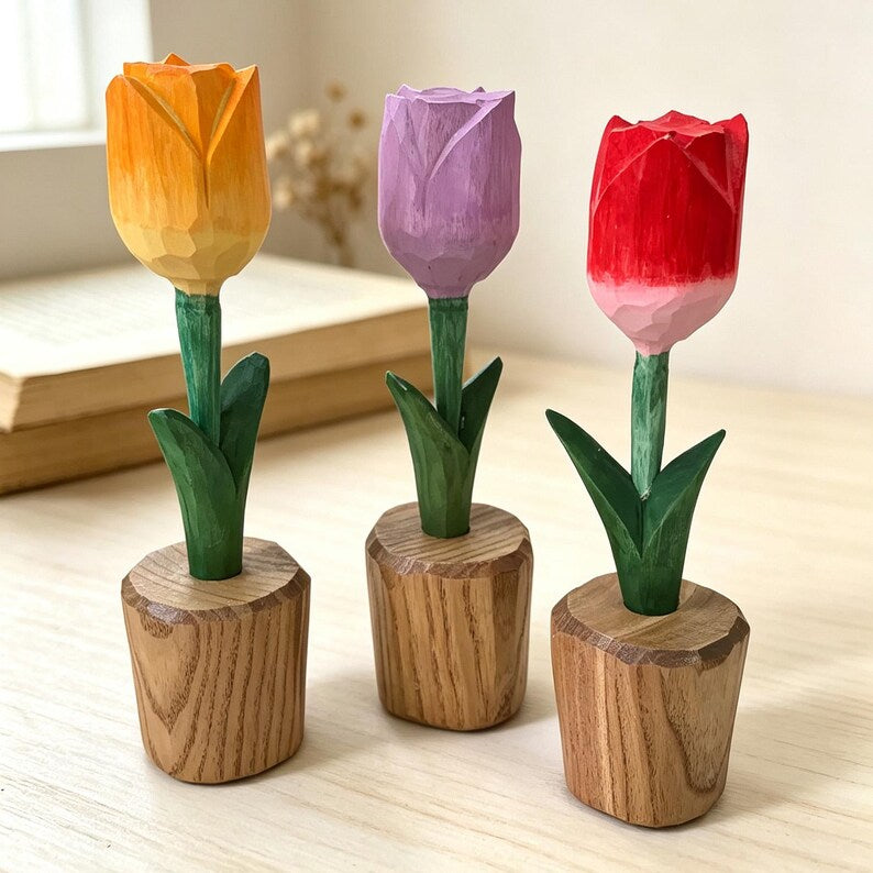 Handgeschnitzte Holzblume Tulpe Rose Sonnenblume Tischdekoration