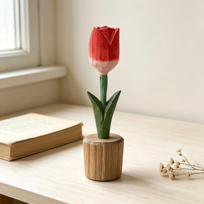Handgeschnitzte Holzblume Tulpe Rose Sonnenblume Tischdekoration
