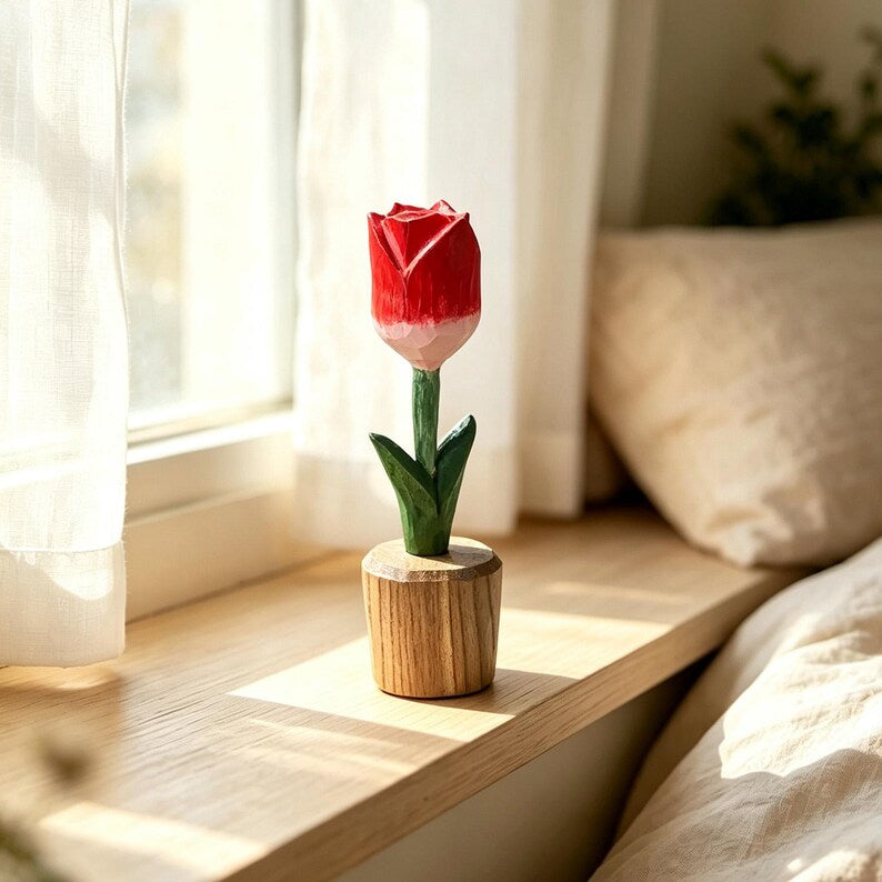 Handgeschnitzte Holzblume Tulpe Rose Sonnenblume Tischdekoration