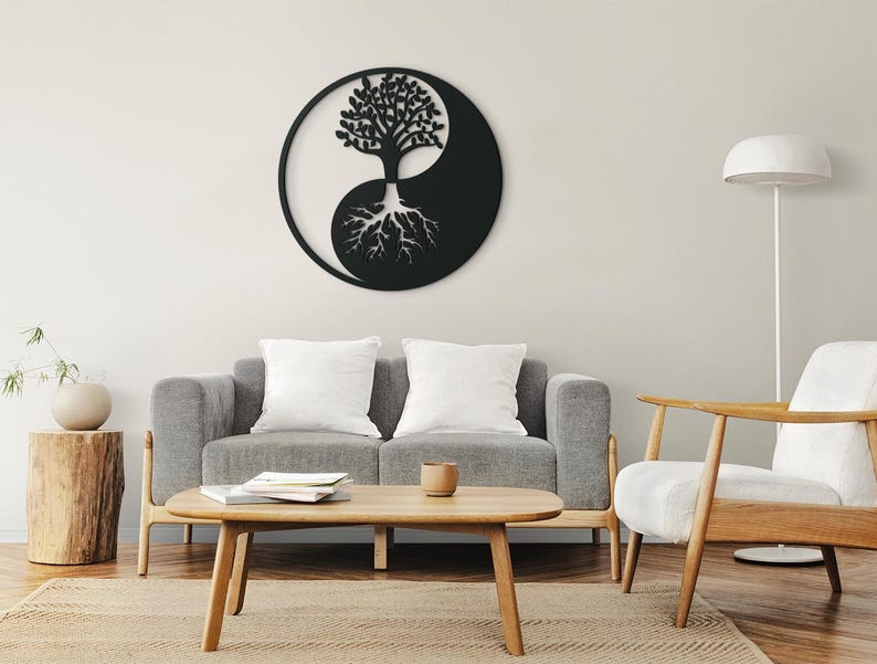 Runde 3D Holz Wanddekoration Yin Yang | Spirituelles Home Dekor