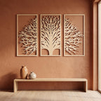 3-teiliges Wandbild aus Holz, Triptychon Baumkunst, Japandi Wandpaneel-Dekor, großes Wandbild, moderne Holzkunst
