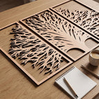 3-teiliges Wandbild aus Holz, Triptychon Baumkunst, Japandi Wandpaneel-Dekor, großes Wandbild, moderne Holzkunst