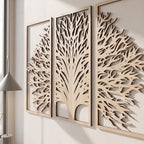 3-teiliges Wandbild aus Holz, Triptychon Baumkunst, Japandi Wandpaneel-Dekor, großes Wandbild, moderne Holzkunst