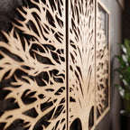 3-teiliges Wandbild aus Holz, Triptychon Baumkunst, Japandi Wandpaneel-Dekor, großes Wandbild, moderne Holzkunst