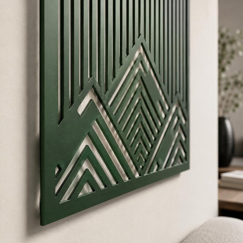 Berg-Metallwandbild 3-teilig, Triptychon Wanddekoration, moderne Metallkunst, 8-36 Zoll, Schwarz Weiß Grau Bronze