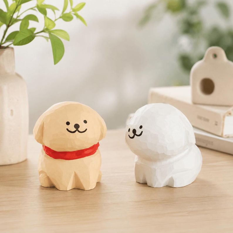 Holz Hundefigur, handgefertigte Welpenstatue, minimalistisches Hundeornament, Dekoration