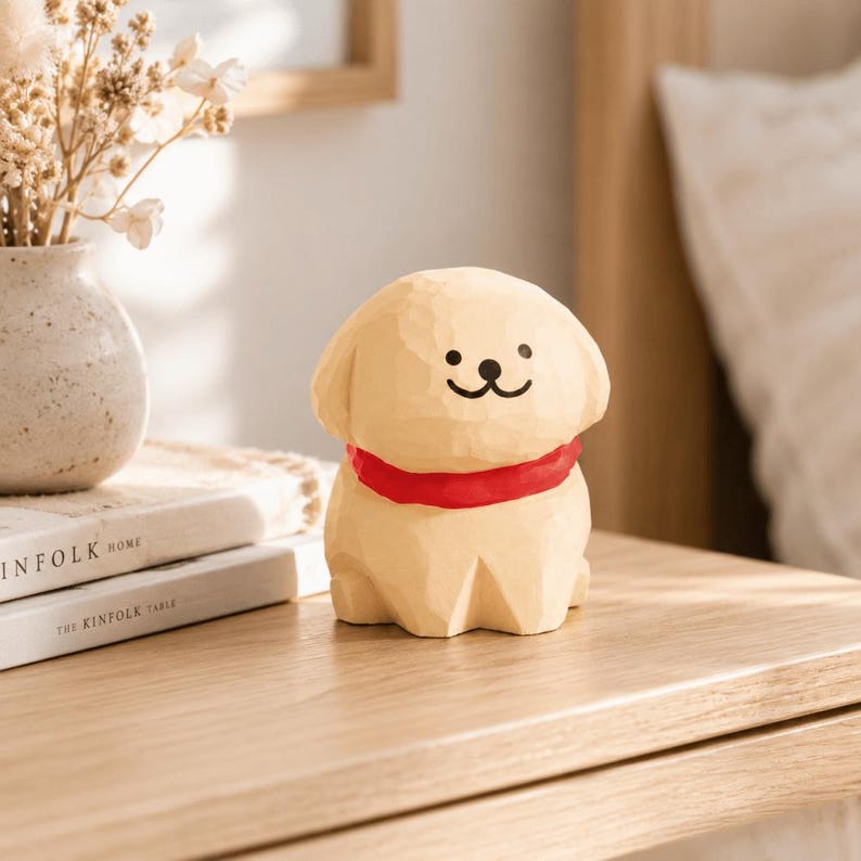 Holz Hundefigur, handgefertigte Welpenstatue, minimalistisches Hundeornament, Dekoration