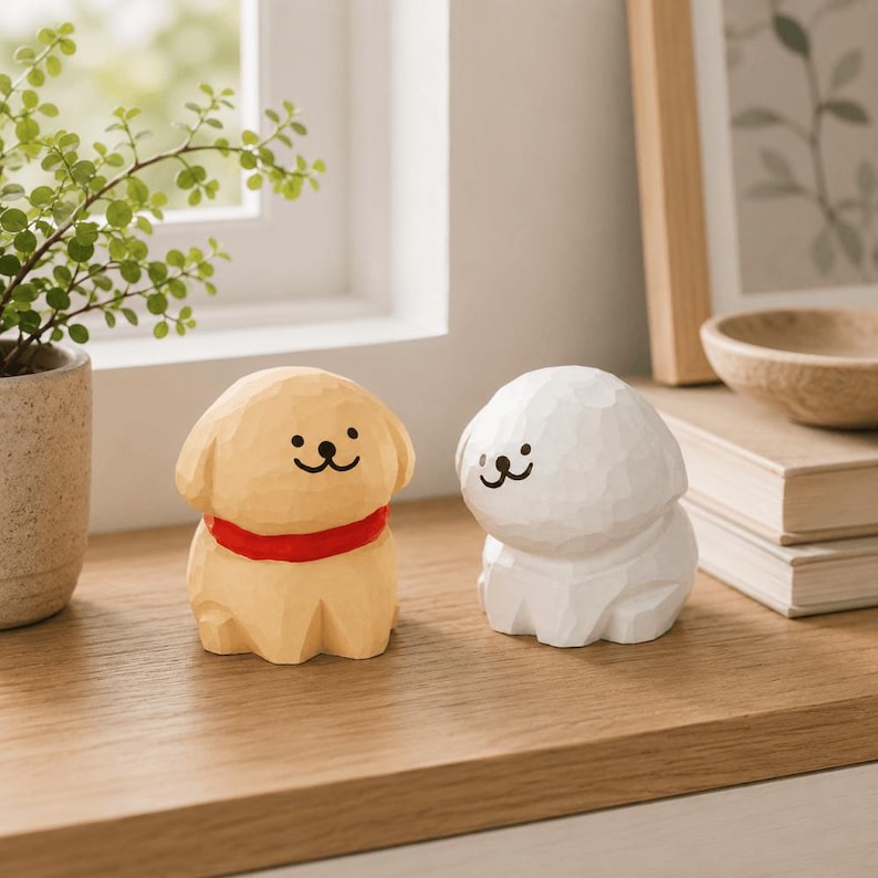 Holz Hundefigur, handgefertigte Welpenstatue, minimalistisches Hundeornament, Dekoration