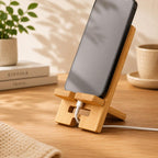 Bambus Handyhalter für Smartphones – Ständer mit Kabelöffnung, Hoch- und Querformat, für Schreibtisch und Nachttisch