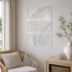 Wanddeko aus Metall mit Palmenblättern, tropische Wandpaneele, botanisches Triptychon, Japandi-Wanddeko, Boho-Wanddeko aus Metall, Deko-Set für über dem Bett